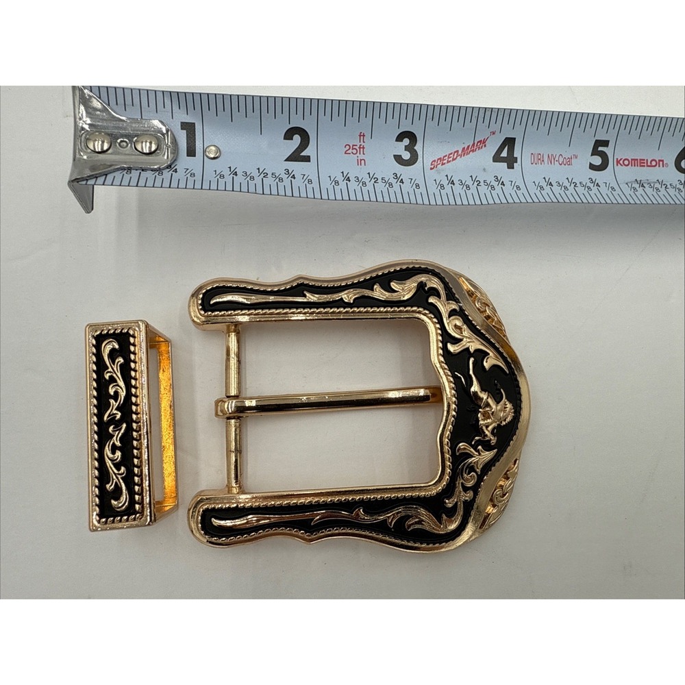 Western‎ Vintage Floral Belt Buckle Gold Black Prairie Cowgirl Rancher Style